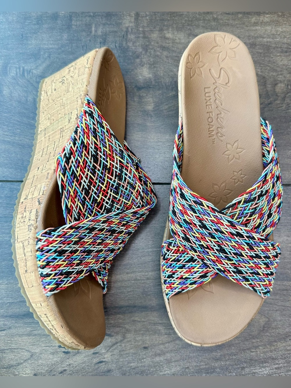 Skechers Beverlee Vacation Mode Wedge Slide Sandals - Women’s Size 10 - Rainbow